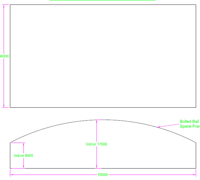 都匀跨度65米，拱高8米网架